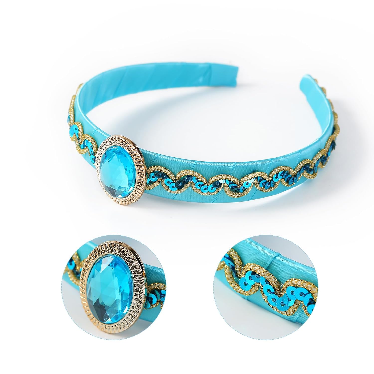 Fancheer Princess Headband with 3 Hair Ties for Women Girls Halloween Costume Accessories Blue Dress Up for Jasmine