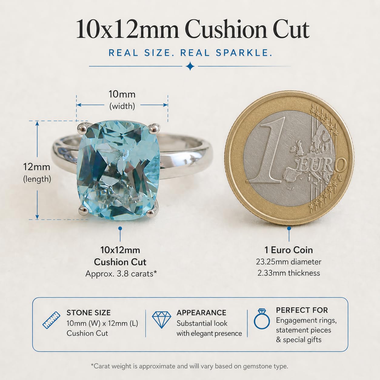 Anillo de plata esterlina con topacio azul (US Size 8 / Diameter 18.2 / EU 57)