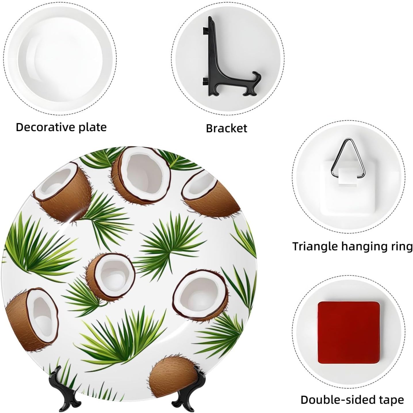 Coconuts Palm Leaves Style Ceramic Plate Display Home Display With Stand Wall Hanging Plate For Home Decor 10 Inch
