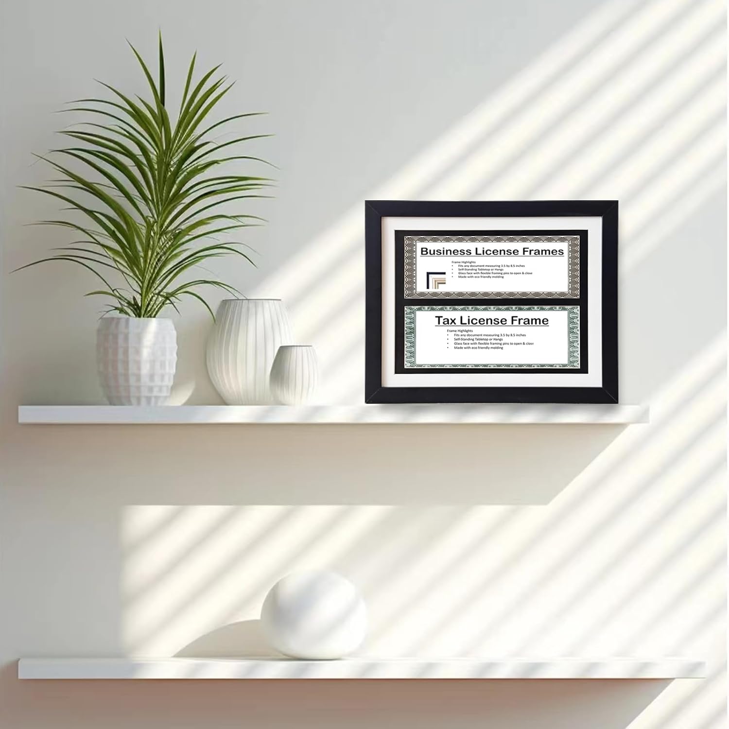 Gallery Business License Frame Work,Double Business License Frame,with 3"X8.5"pads,additional suspension hardware and desktop painting racks,display panoramic picture certificate or retail license.