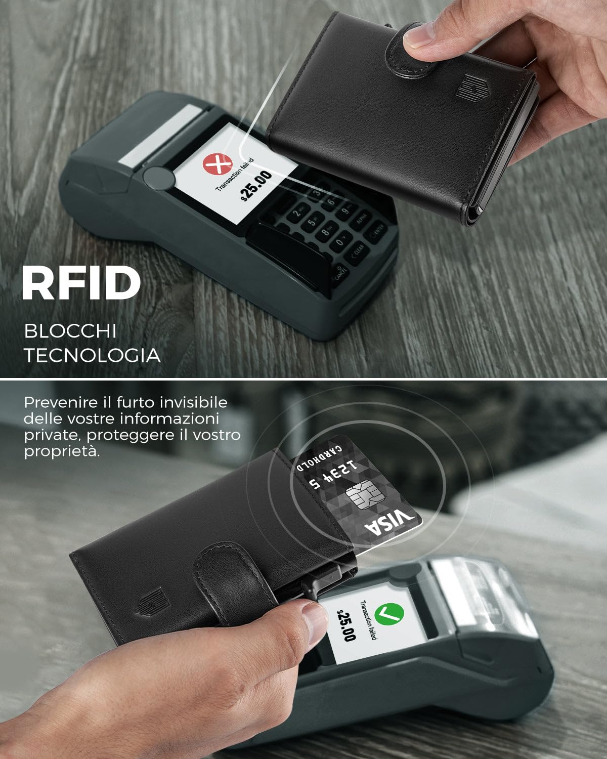 DODENSHA Portafoglio Uomo Airtag Pelle Piccolo | Porta Carte Credito Schermato | Slim RFID con Portamonete | Custodia in Metallo Pop-up per 8-10 Carte | Slot ID | Nero