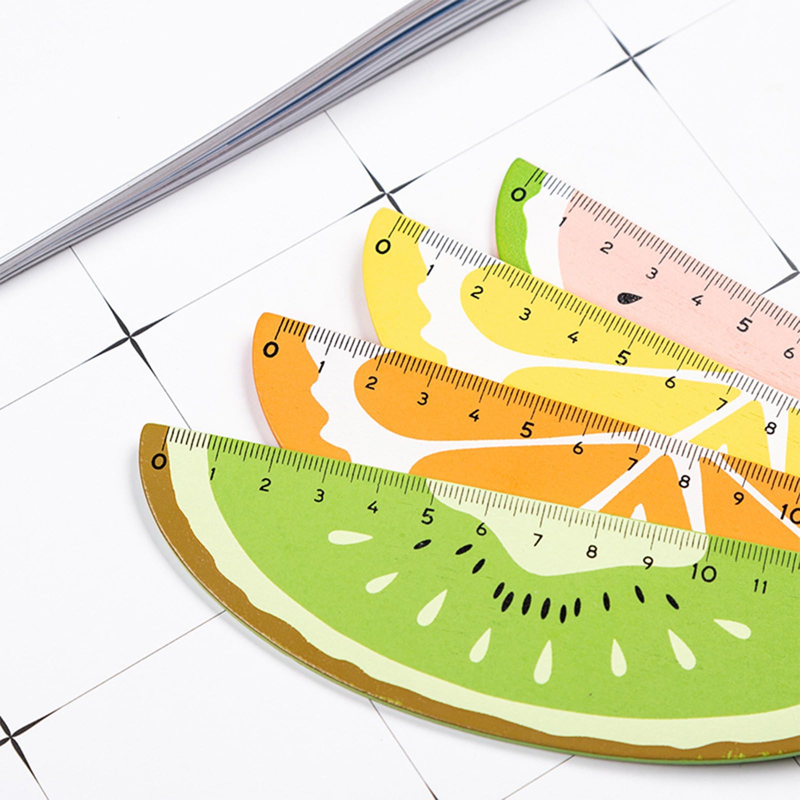 4 Piece Wood Ruler, Student Ruler, Creative Fruit Design, Durable and Useful, for Kids Children, Girls - Image 3