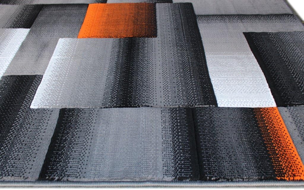 Masada Rugs, Modern Contemporary Area Rug, Orange Grey Black (5 Feet X 7 Feet)