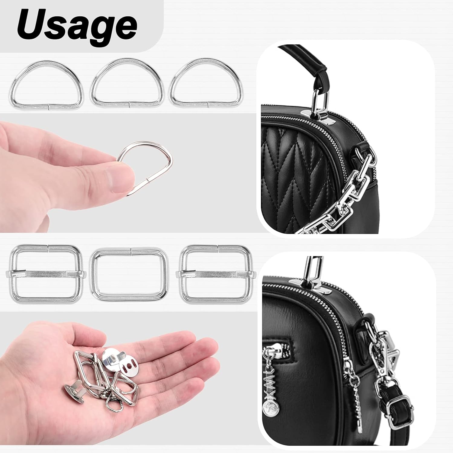 280Pcs 1" Purse Hardware Buckles Set with 0.7" Magnetic Snap Buttons, Include D Rings, Swivel Clasps, Slide buckles, Metal Rectangle Ring Buckles (Black, Silver)