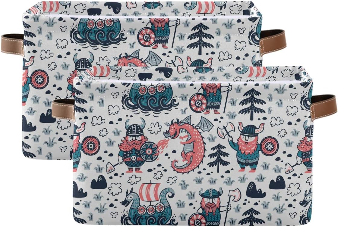 Storage Basket Cube Cute Viking Dragon Large Collapsible Toys Storage Box Bin Laundry Organizer for Closet Shelf Nursery Kids Bedroom,15x11x9.5 in,2 Pack