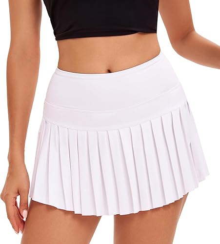 Yknktstc Falda plisada de tenis para mujer con pantalones cortos, falda de golf de cintura alta, falda deportiva mini con bolsillos