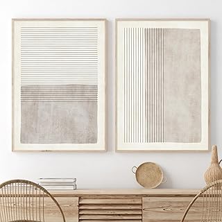 Gray Beige Abstract Wall Art Black Minimalist Line Art Gray Modern Artwo...