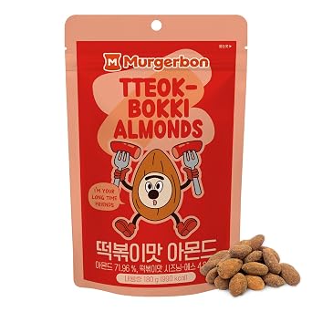 [Official MURGERBON] Spicy Tteokbokki Almonds 6.34oz / 180g - Authentic Korean Sweet & Spicy Glazed Nut Snack, Crunchy High Protein Healthy Treats, Resealable Pouch for Office, School & Party