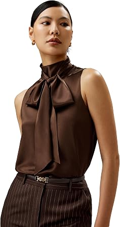 LilySilk Womens Pure Silk Blouse Ladies Sleeveless Relaxed Fit Shirt with Self-tie Neck Versatile Top Easy to Pair with