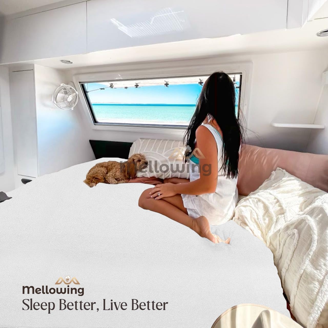 Mellowing V Berth Mattress Protector White Color Fits 6-8" inch Deep Pocket - 100% Waterproof V Berth Mattress Protector Pad Cover - Fitted Style Ultra Soft Terry Cotton Easily Washable