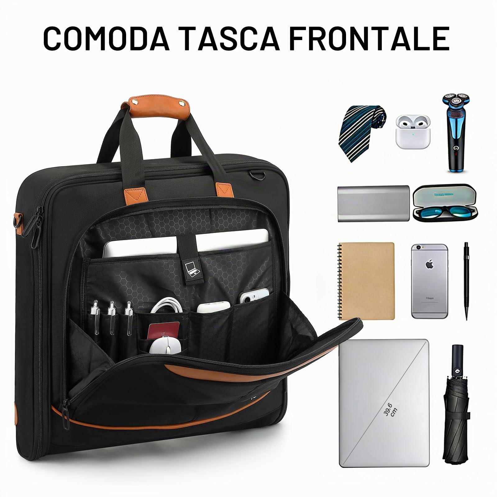 Borsa Porta Abiti da Viaggio per Uomo e Donna Borse Porta Camicie da Viaggio per Viaggi D'affari Valigia Appesa 2 in 1 con Tracolla, adatta a Laptop da 15,6 Pollici, Nero