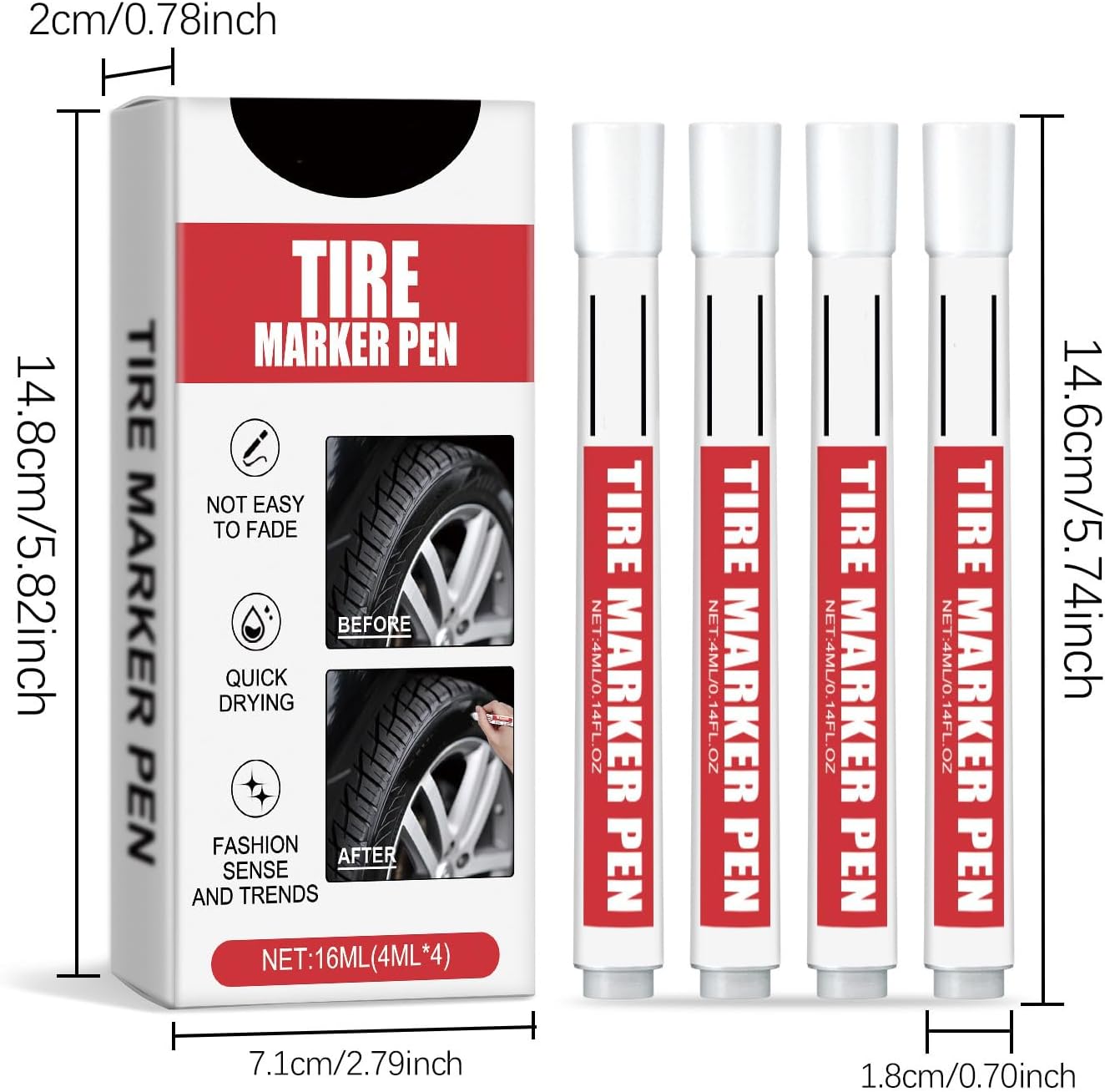 Of 4 White Tire Labeling Marker Pens, Ergonomic