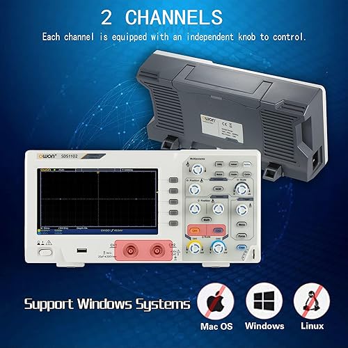 Miniatura 3 de Abestop Osciloscopio de laboratorio SDS1102 100MHz Osciloscopio digital 2 canales Oscilógrafo 1GSs Frecuencia de muestreo con LCD de 7 pulgadas para