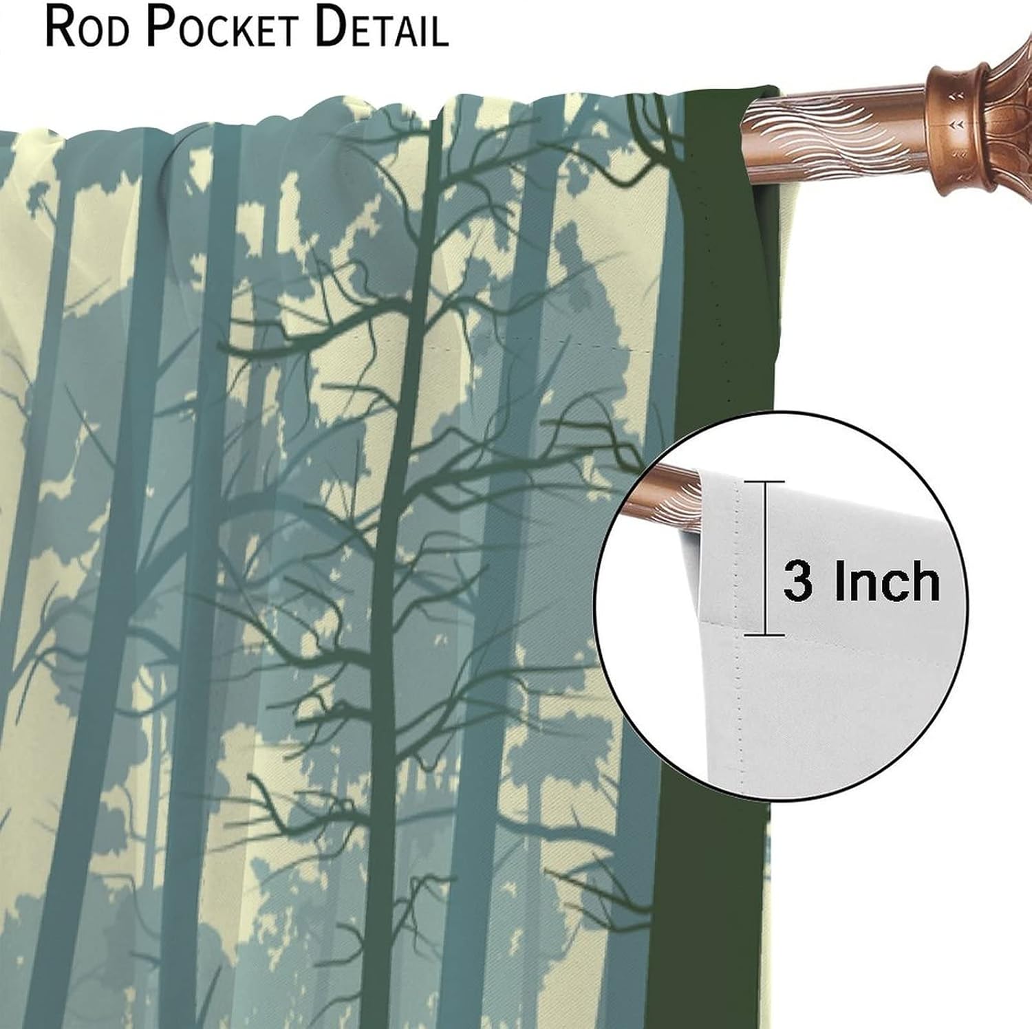 Deer Curtains Green Style Animal Silhouette Foggy Forest Nature Themed Art Rod Pocket Blackout Window Drapes 2 Panels Set for Bedroom Living Room Decor 42x45in