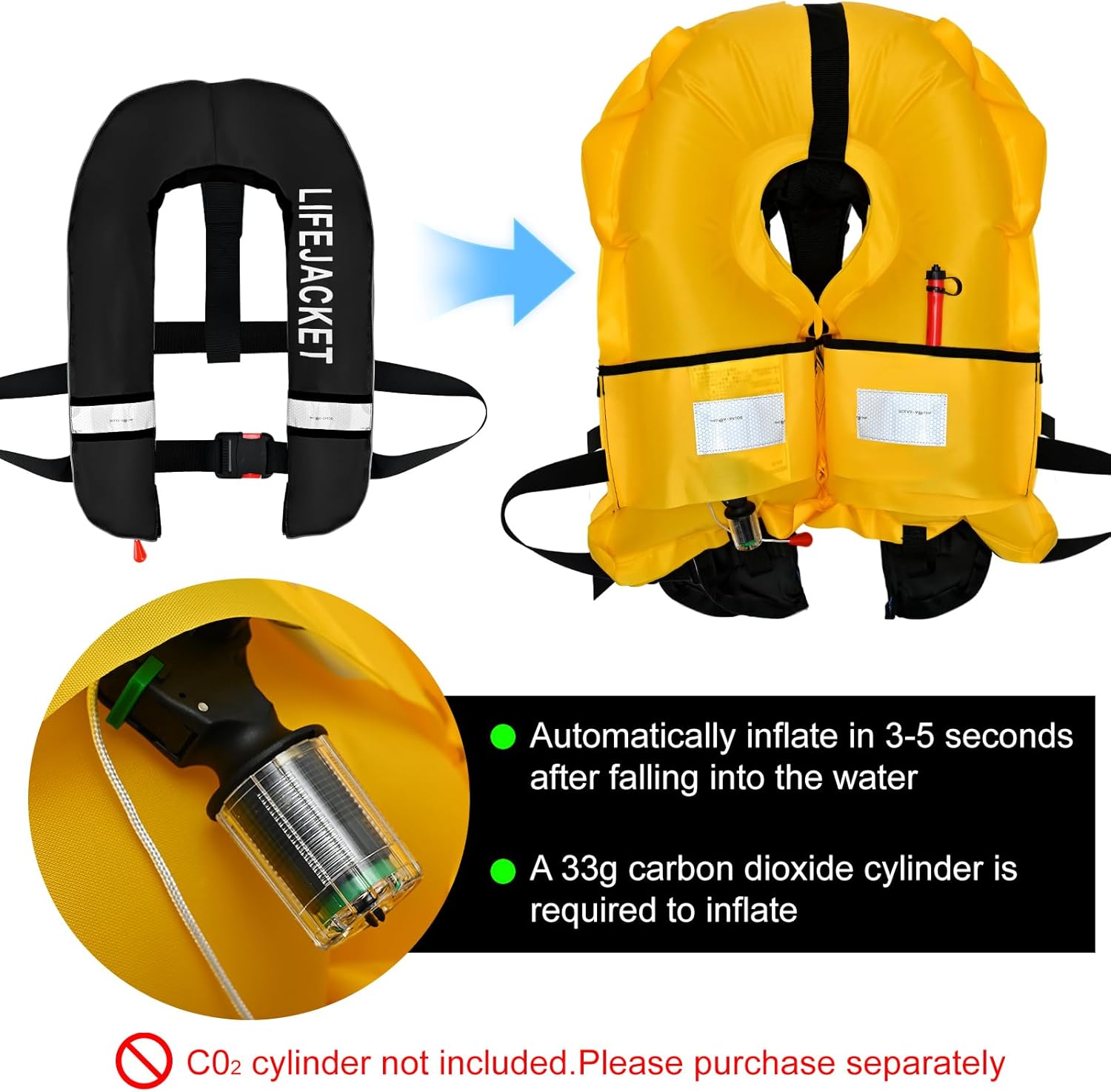 Adult Automatic PFD Vest, Inflatable Kayak Water Sports Vest for Kayaking SUP Paddleboarding Sailing Boating Fishing