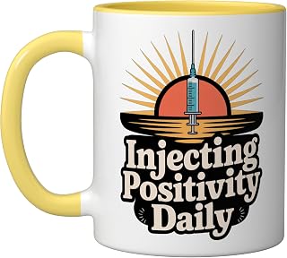 Injecting Positivity Syringe for Medical Workers Ceramic Mug, Yellow/White