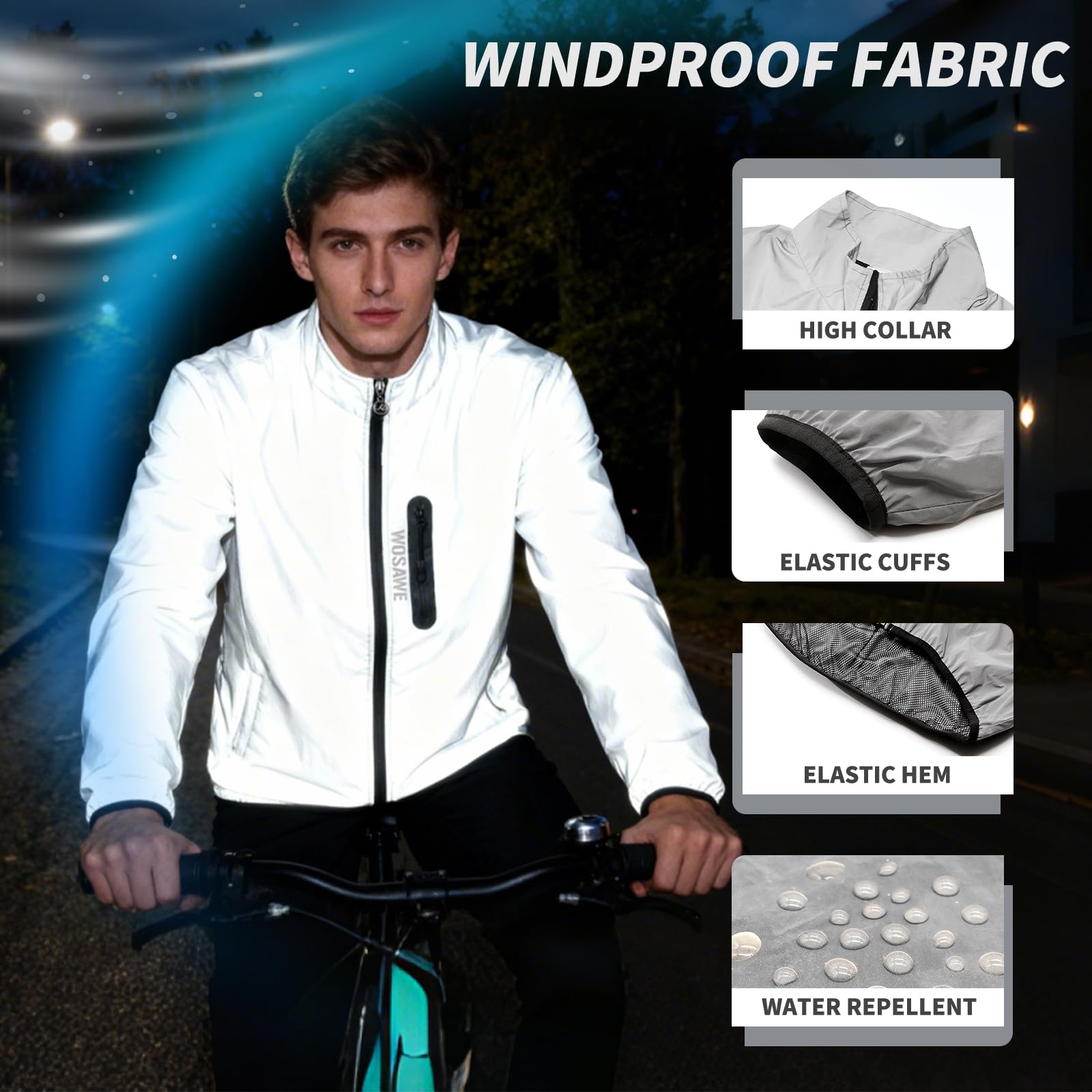 WOSAWE Giacca da ciclismo da uomo riflettente impermeabile giacca a vento Mackintosh