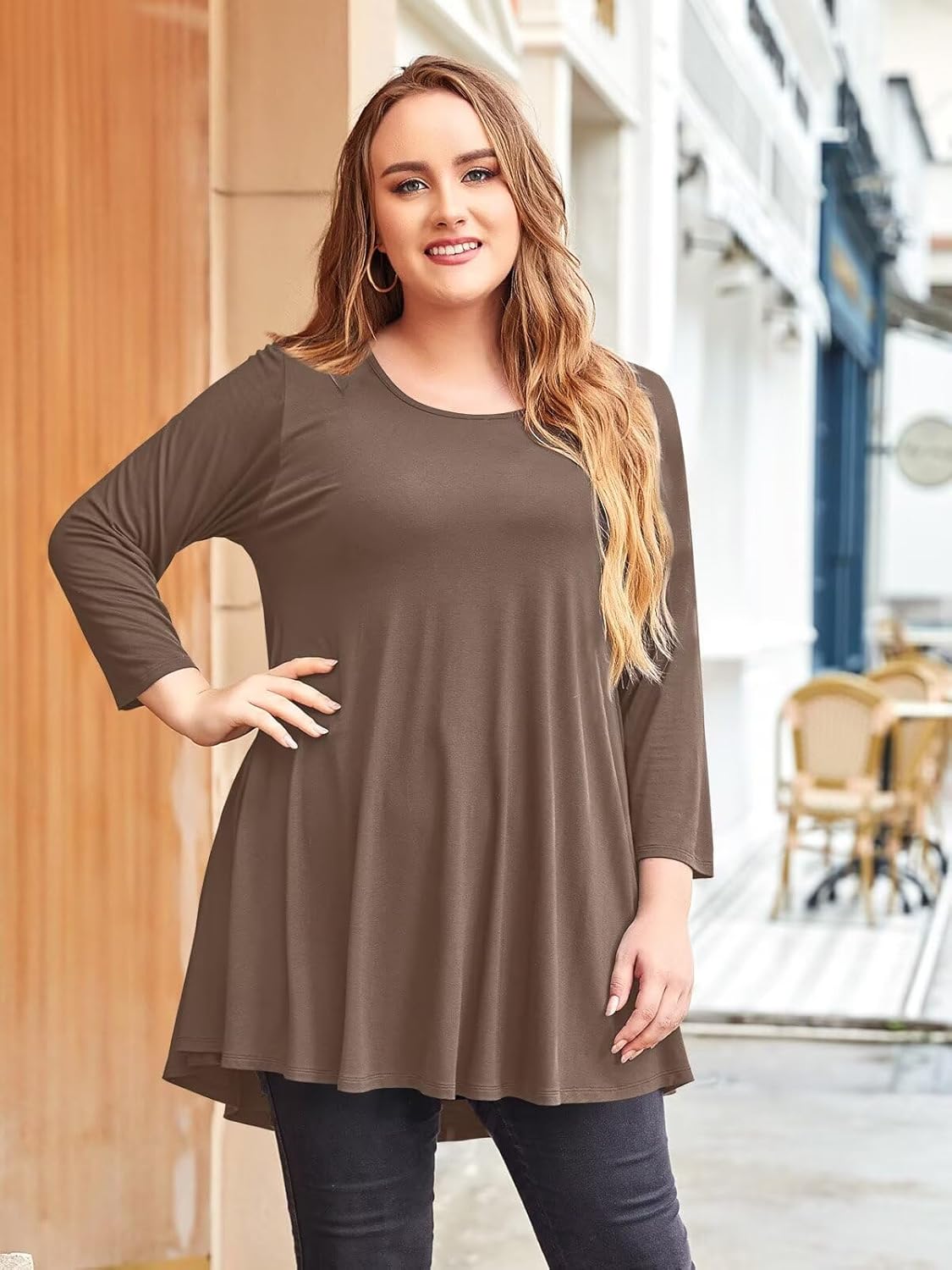 LARACE 3/4 Sleeve Shirts for Women Plus Size Tunic Dressy Top Loose Fit Flare T-Shirt - Image 3