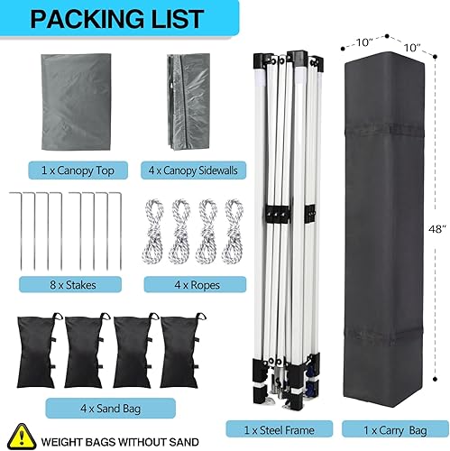 Miniatura 5 de Tienda de campaña desplegable de 10 x 10 pies con 4 paredes laterales extraíbles, ventanas de malla, toldo instantáneo duradero para exteriores,