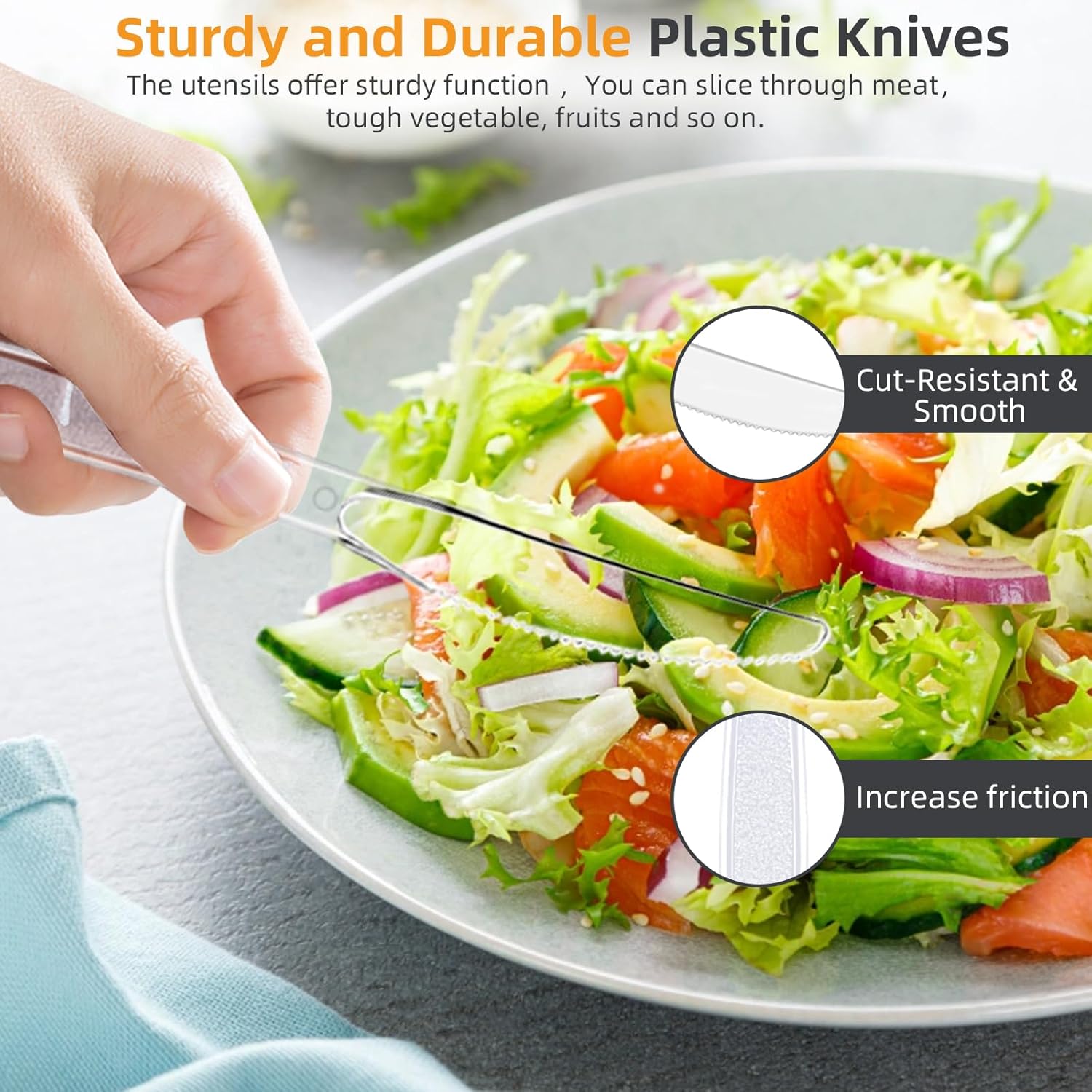 180 Count Extra Plastic Knives Heavy Duty 7.5" Disposable Clear Plastic Knives Bulk, Heat Resistant & BPA-Free, Plastic Cutlery Set for Party, Events and Daily Use - Image 3