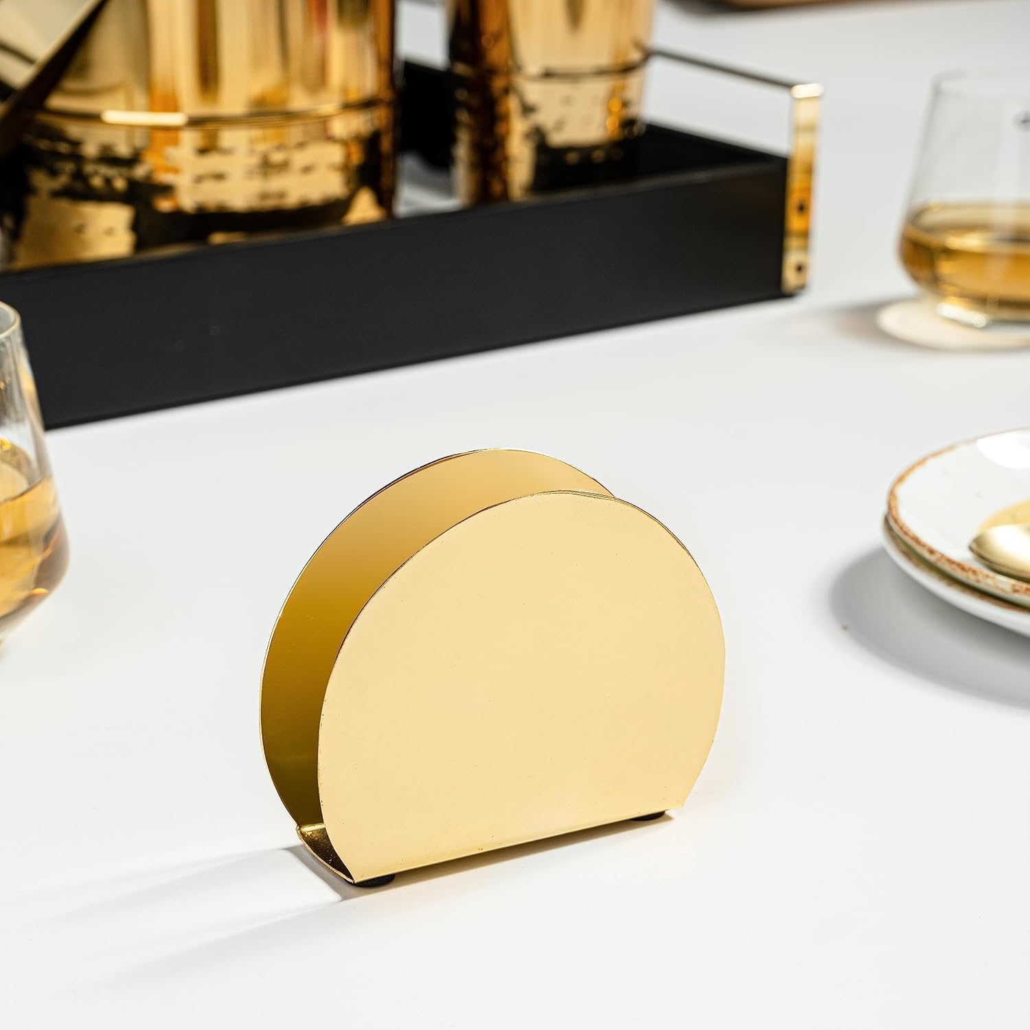 Nestroots Tissue Paper Holder Iron Napkin Holder | D - Shape Napkin Holder For Dining Table Tissue Stand (Gold)