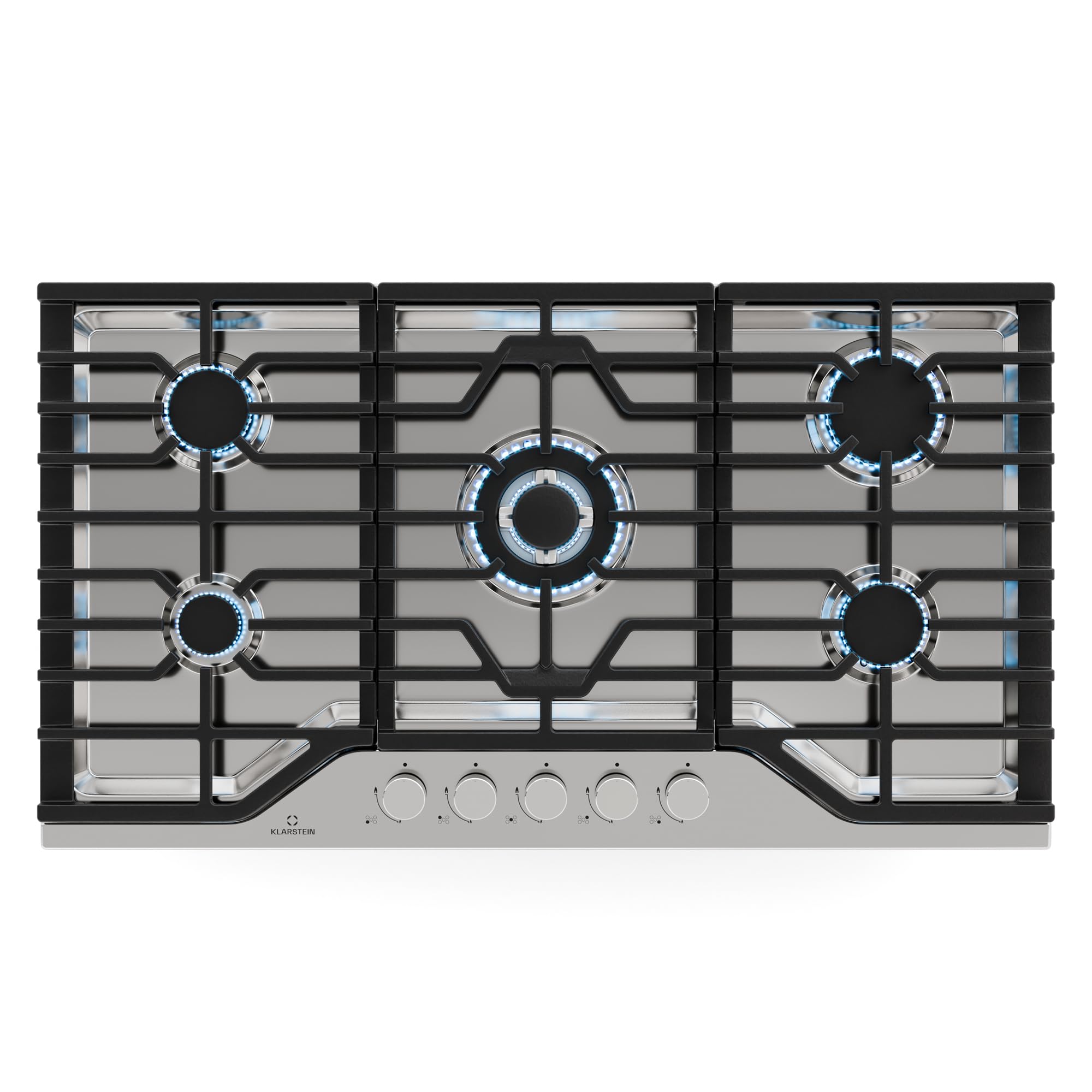 Klarstein Turbocast Plaque De Cuisson Gaz - 5 Brûleurs, Inox 304, 3.4kW Wok, Allumage Auto & Sécurité, Kit Conversion GPL, Plaque au Gaz Professionnelle
