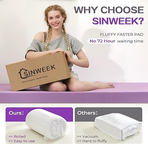 Miniatura 3 de SINWEEK - Cubrecolchón de espuma viscoelástica de doble capa de 5 pulgadas, tamaño Queen, con 3 pulgadas de espuma viscoelástica de gel más 2