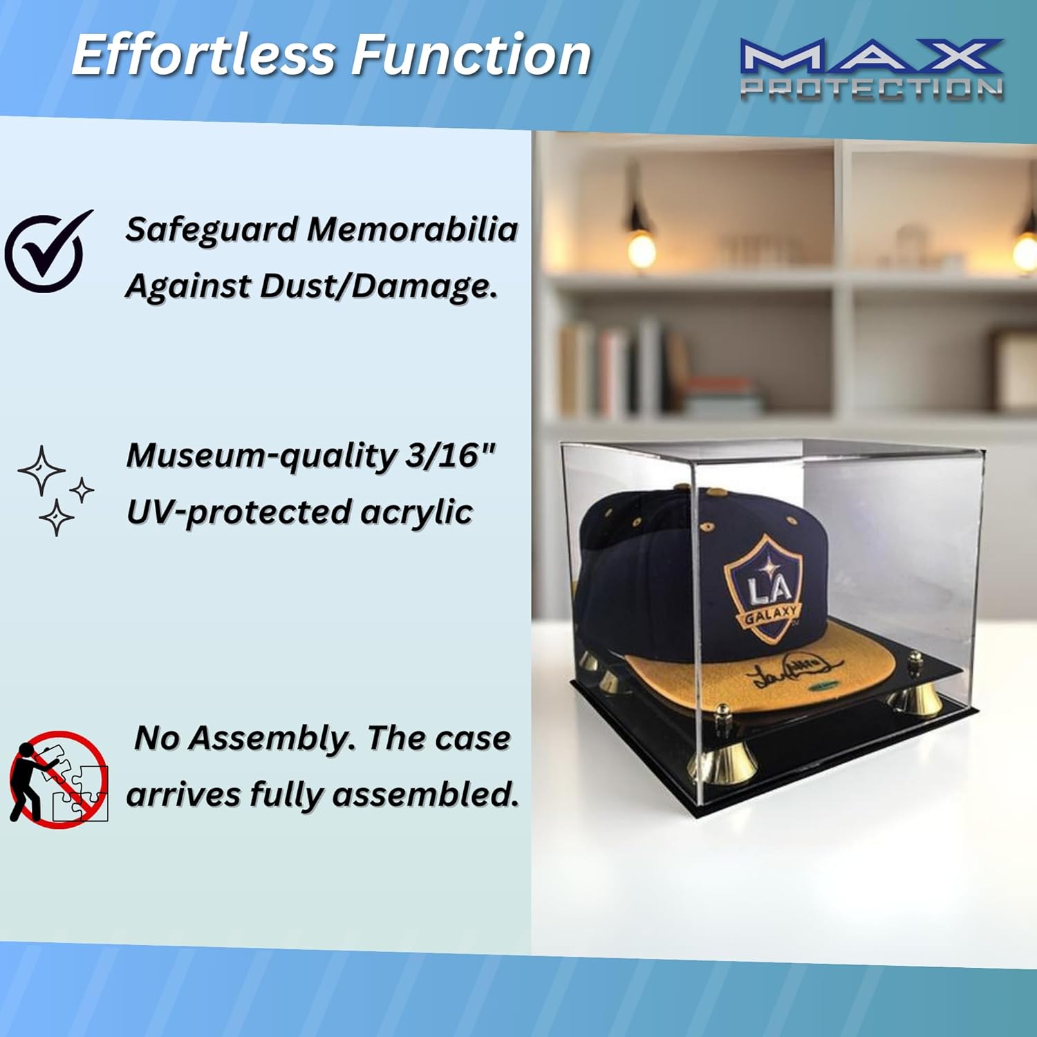 Max Protection Baseball Hat Display Case with 3/16" UV Protected Acrylic - Premium Cap Display with Mirrored Back for Collectors - Dustproof Baseball Cap Storage - Image 2