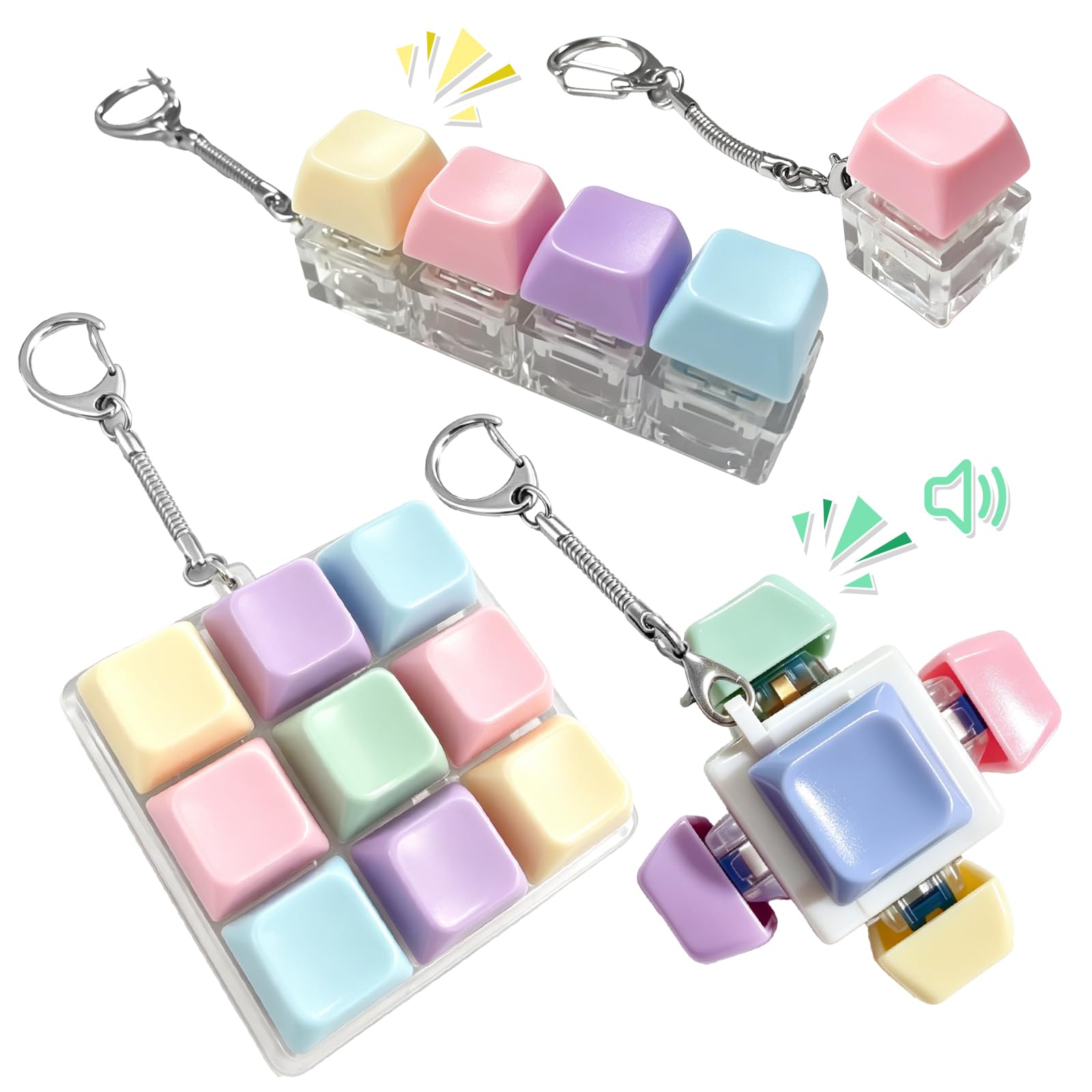 4 Pack Keyboard Fidget Set - Funny Stress Relief Clicker Fidget Keychain Set - Clicky Keyboard Button Fidget Tools for Focus - Portable Fidget Clicker for Office