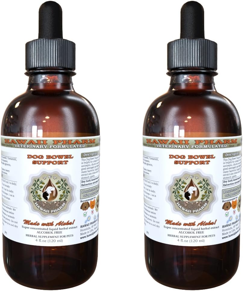 HawaiiPharm Dog Bowel Support, Veterinary Natural Alcohol-Free Liquid Extract, Pet Herbal Supplement 2x4 oz