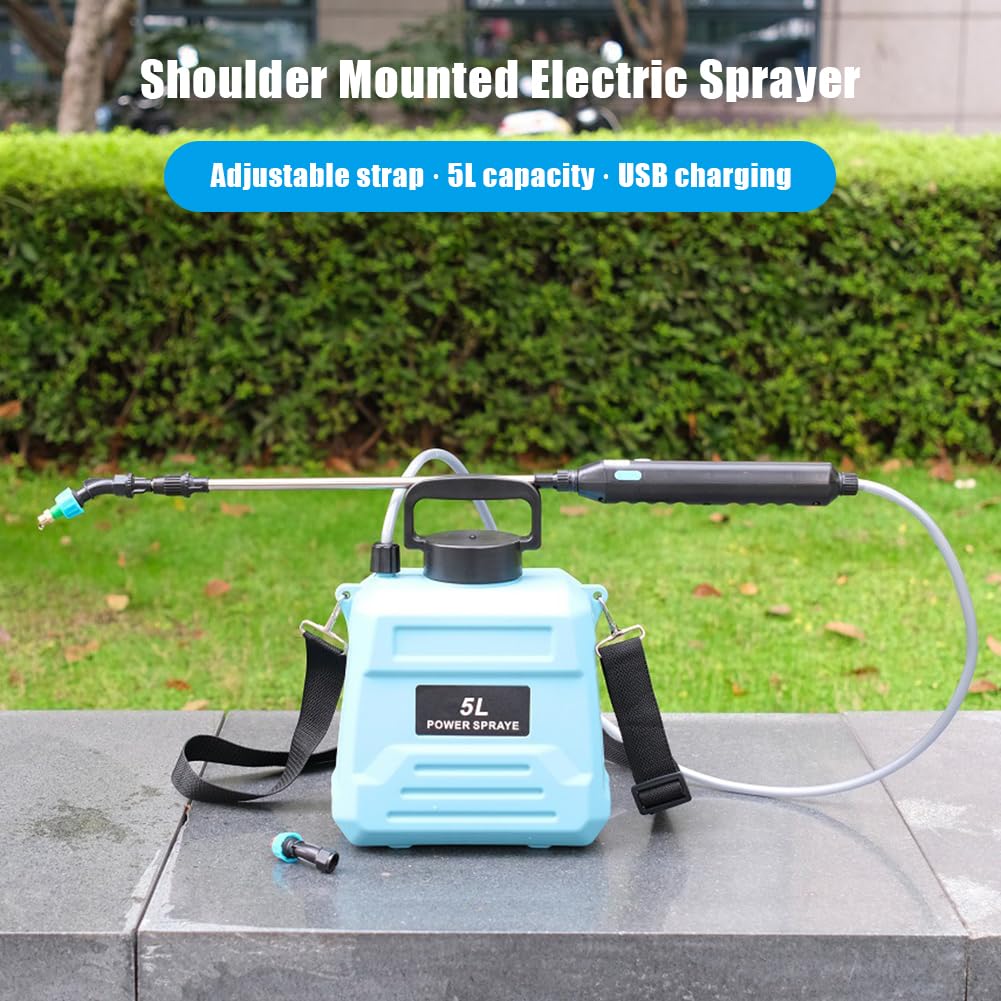 Starnearby Pulverisateur de Jardin Electrique 5L, Pulvérisateur électrique USB Rechargeable, Vaporisateur Jardin, Pulverisateur avec Lance Telescopique et 3 Buses pour Jardinage
