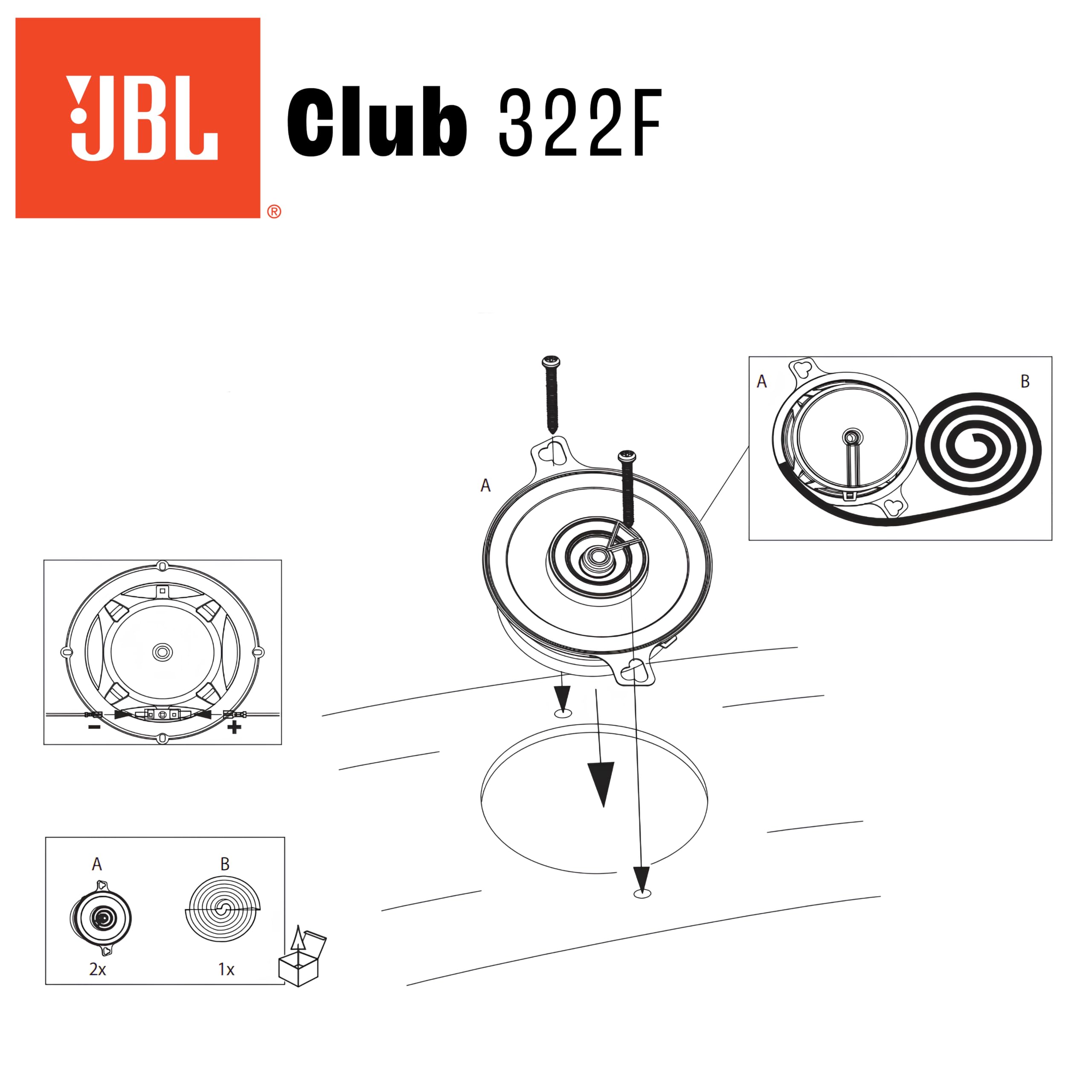 JBL Club 322F Ensemble enceinte voiture à 2 voies de Harman Kardon - 75 Watt Pro Sound Haut Parleur Voiture 87mm | 9cm