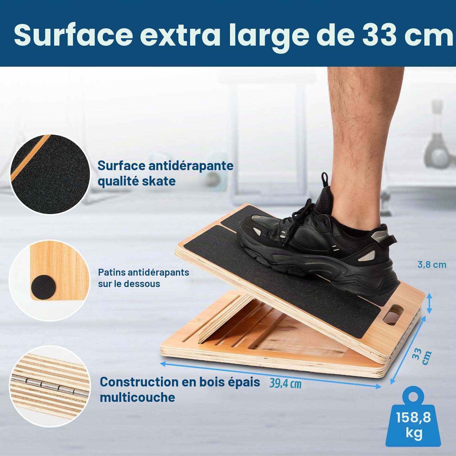 StrongTek Planche inclinée extra large en bois pour étirements et entraînement de flexibilité, 5 angles réglables, 158,8 kg de capacité