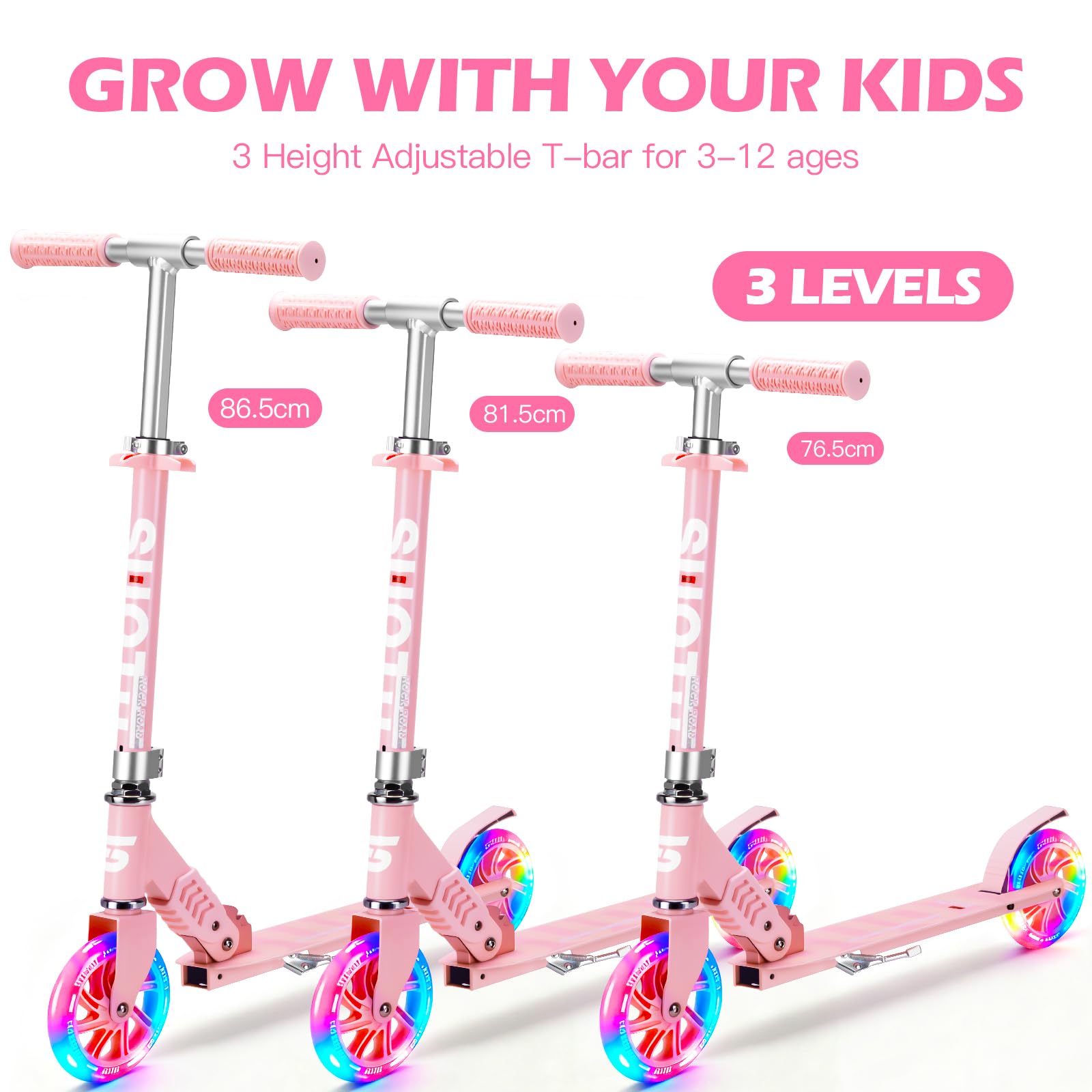 SUOTU Patinete Niño con Grandes Ruedas Iluminadas de 145 mm, Carga Máxima: 100 kg, Scooter para Niños de 3 a 12 Años, Plegable, Volante Ajustable Altura, Aluminio — view 8