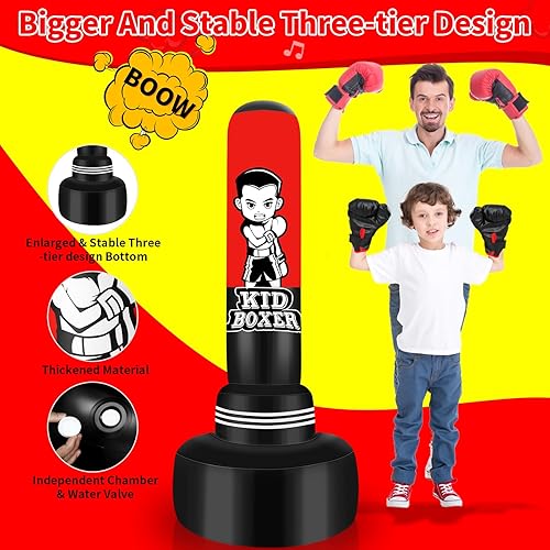 Miniatura 4 de Heavy Punching Bag with Stand Adults Teens,70" Freestanding Boxing Bags Kicking Bag Heavy Bag with Boxing Gloves and Electric Air Pump, Kickboxing