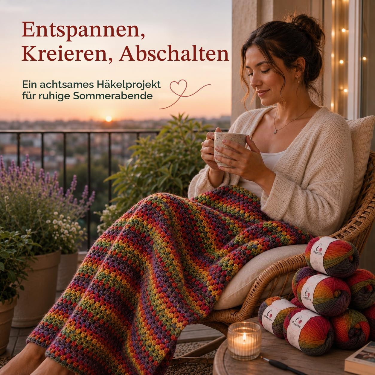 Aeelike Häkel-Decken-Set für Anfänger, Vintage-Regenbogen-Decke, Komplettes Starter-Häkelset mit ausreichend warmem Ombre-Wollgarn, Video-Anleitung, Einfache Häkeln Set für Häkel-Fans