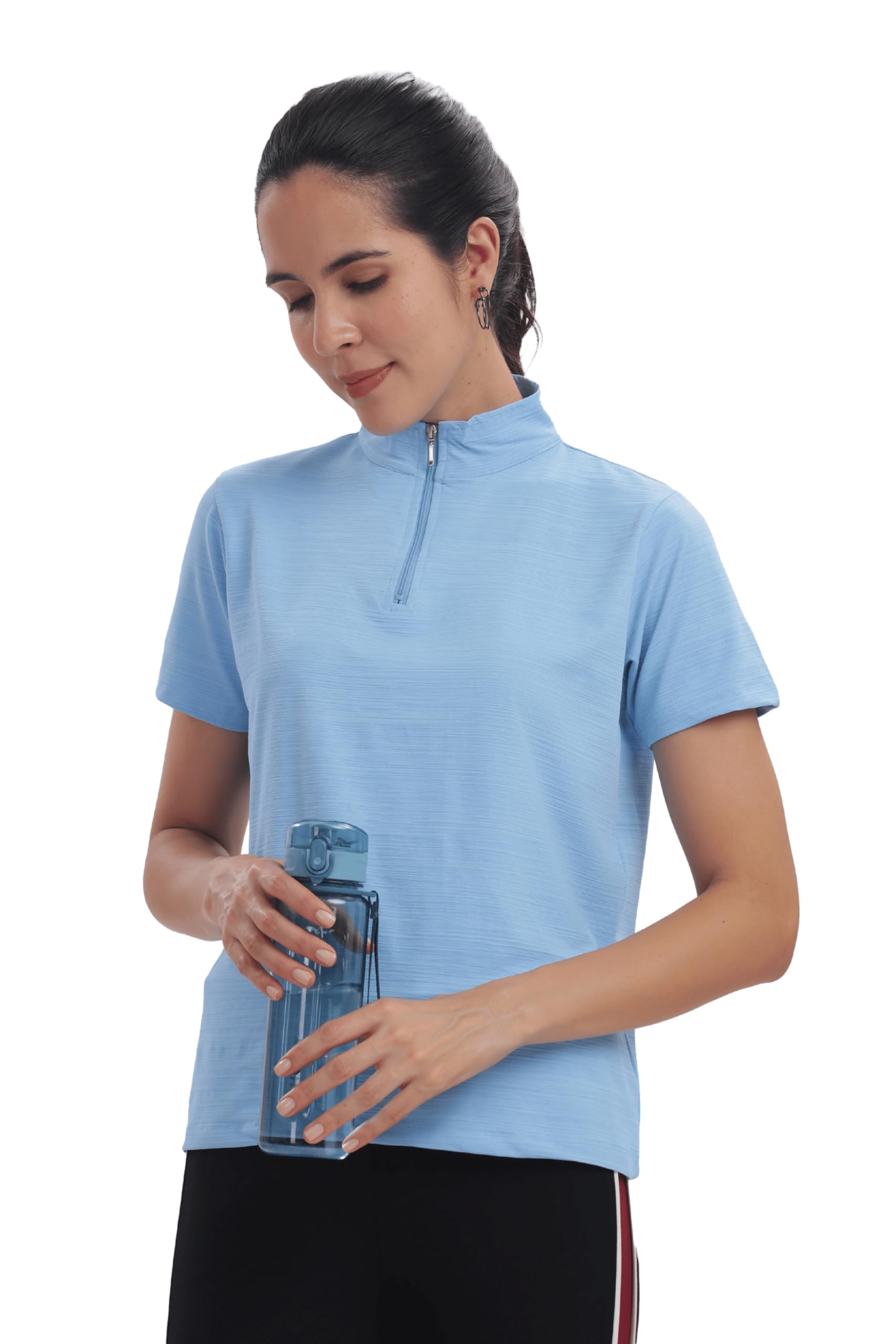 eagle line Womens Regular fit Half Sleeve t-Shirt - Turtle Neck with Zip Sports Wear-picture-24