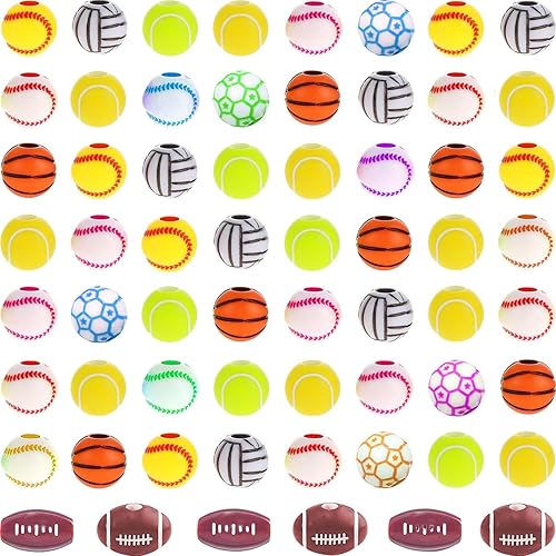 Miniatura 14 de 100 cuentas de pelota de tenis a granel, cuentas deportivas de tenis verdes acrílicas, cuentas espaciadoras redondas con cuerda elástica para