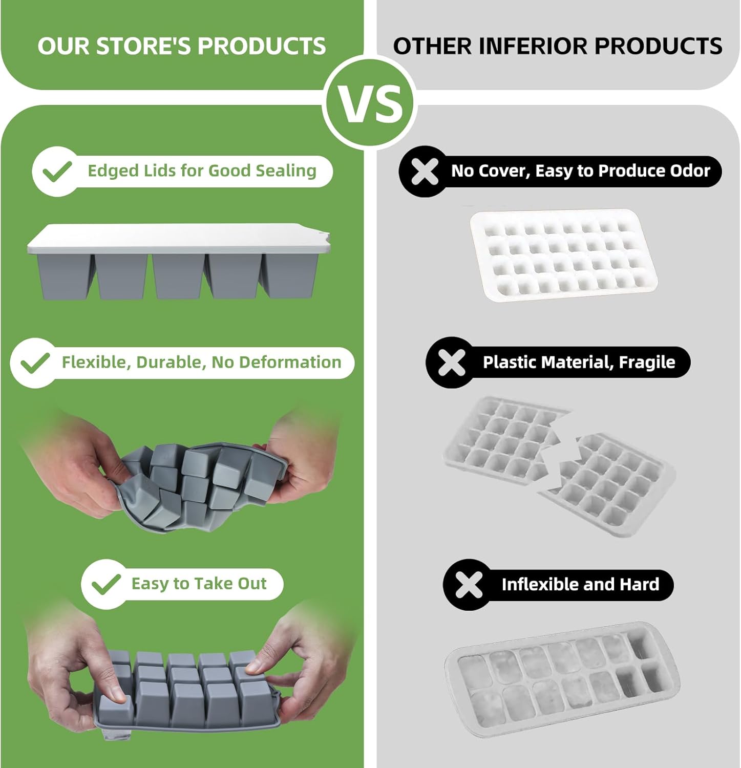 Silicone Ice Cube Tray with Lid, Gray, Ice Cube Moulds, Silicone