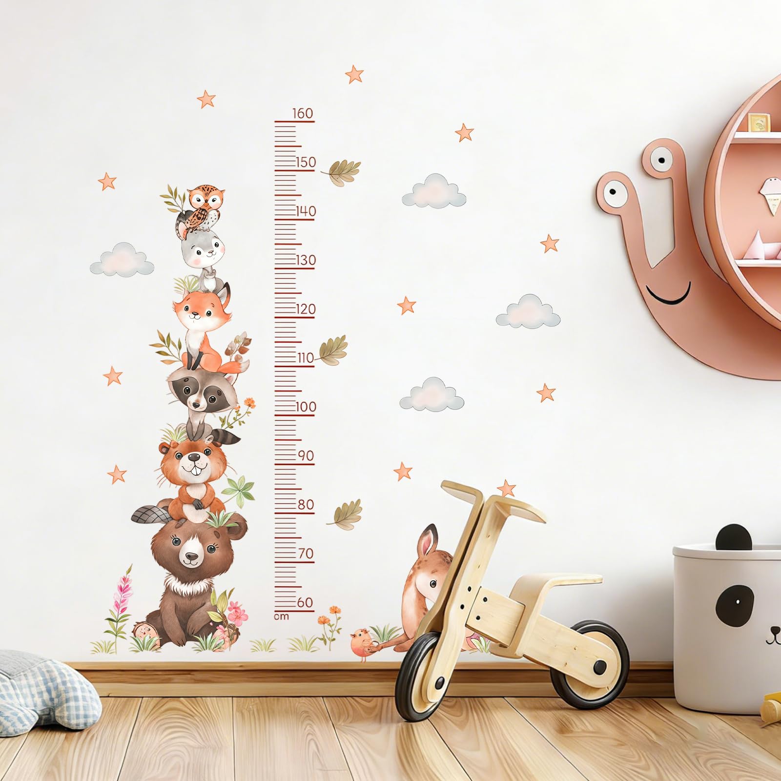 Sticker mural pour enfants - Motif animaux - Taille 60 à 160 cm - Toise adhésive - Étanche - Animaux de la forêt - Tableau mural - Toise - Toises de mesure pour chambre de bébé et enfant
