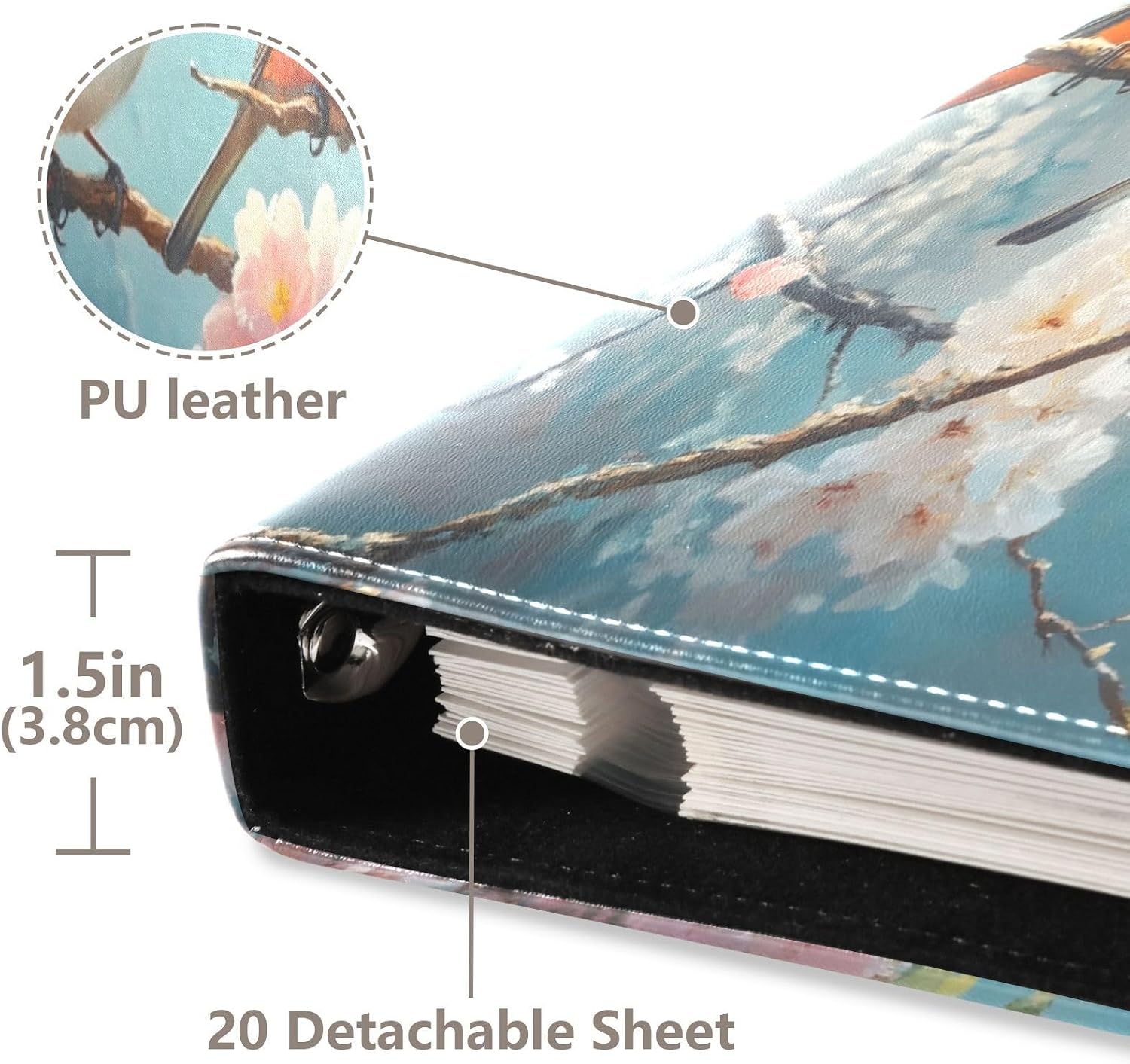 Photo Album Self Adhesive DIY Scrapbook Album Spring Tree Birds 3 Ring Binders Photo Book 40 Pages 8x10 for Memory