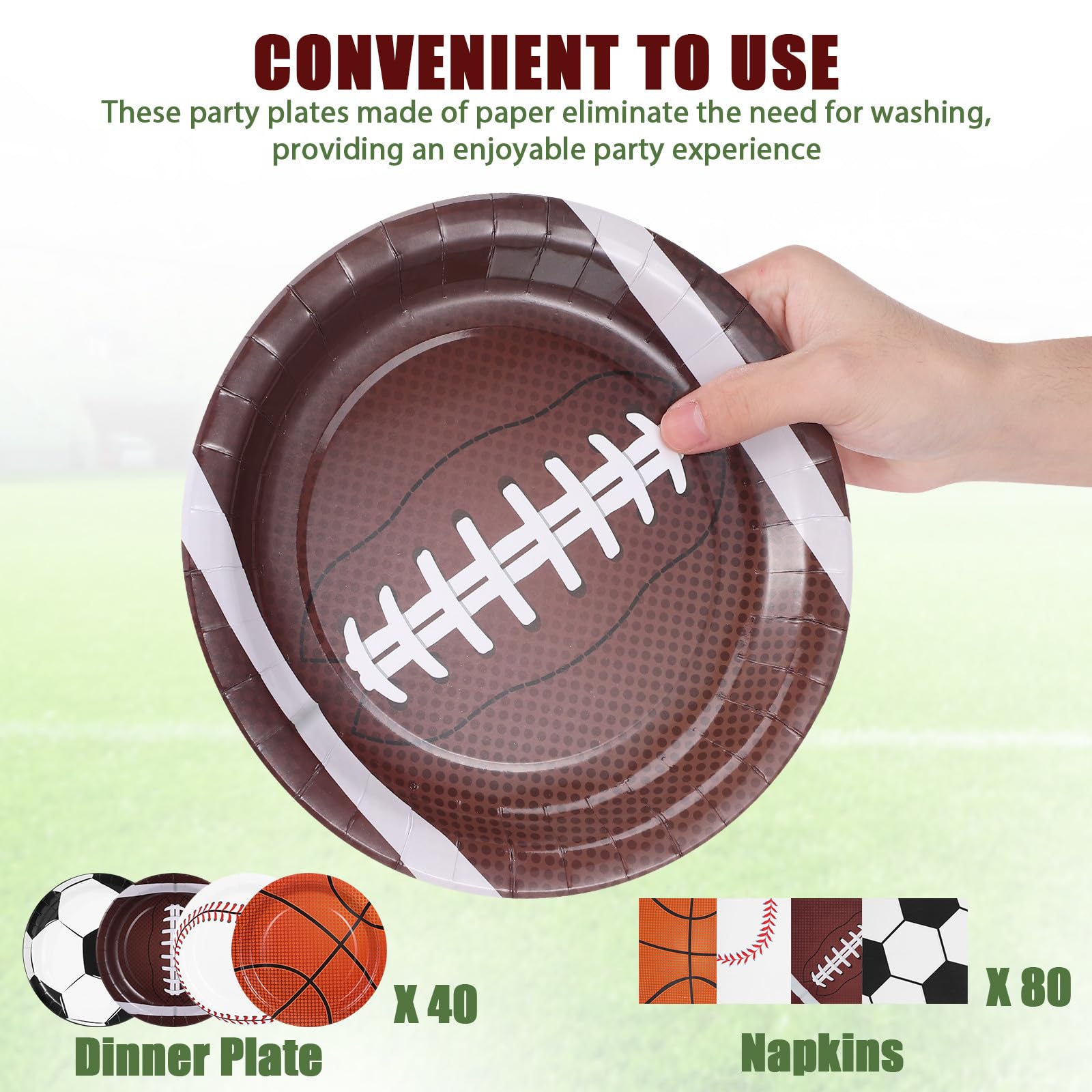Ipetboom Set di Piatti di Carta Resistenti alle Perdite per Feste Sportive Design Coordinato senza Necessità di Lavaggio, per Compleanni a Tema Calcio e Basket