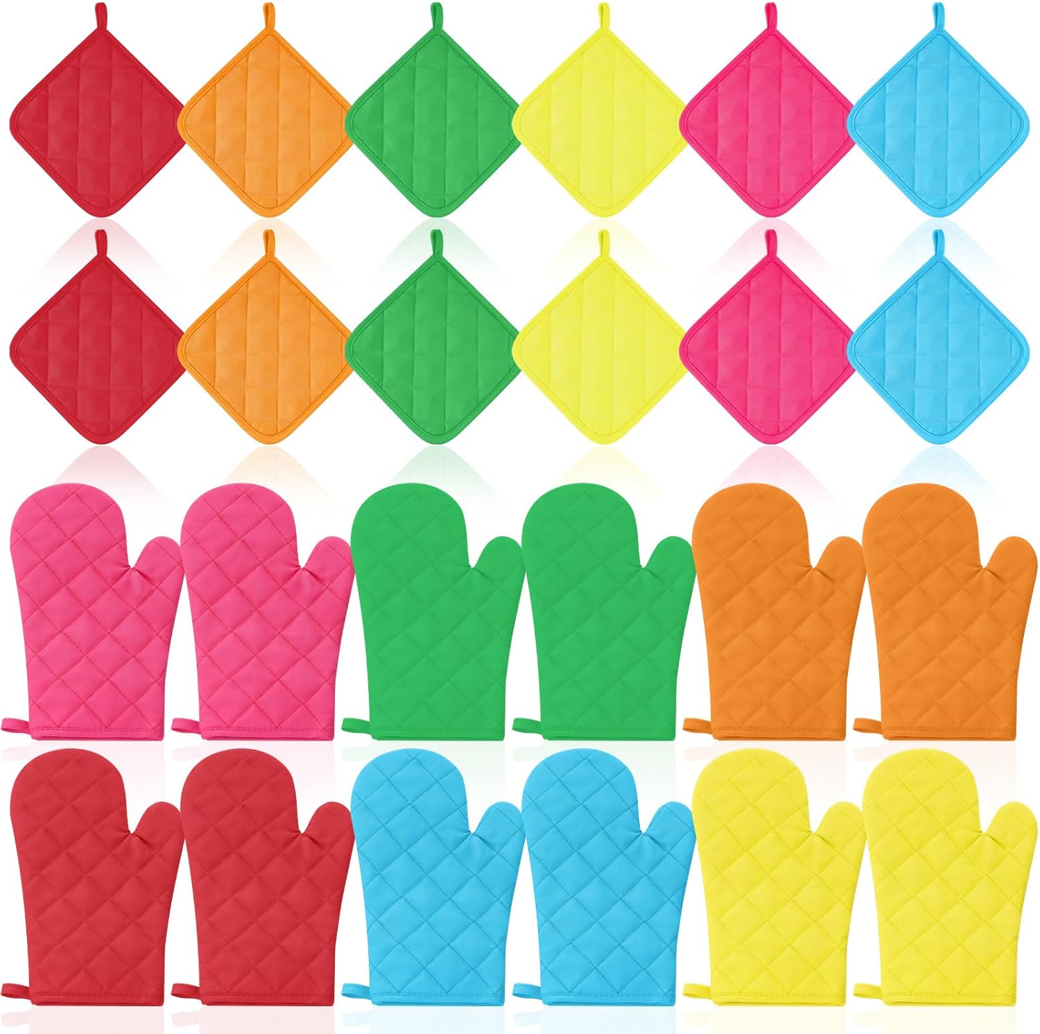 Remerry 12 Pcs Cotton Pot Holders and 12 Pcs Oven Mitts Cotton Heat for Kitchen Heat Resistant Potholders Bulk for Crafts Oven Mitts with Hanging Loops for Cooking Baking (Multicolor)