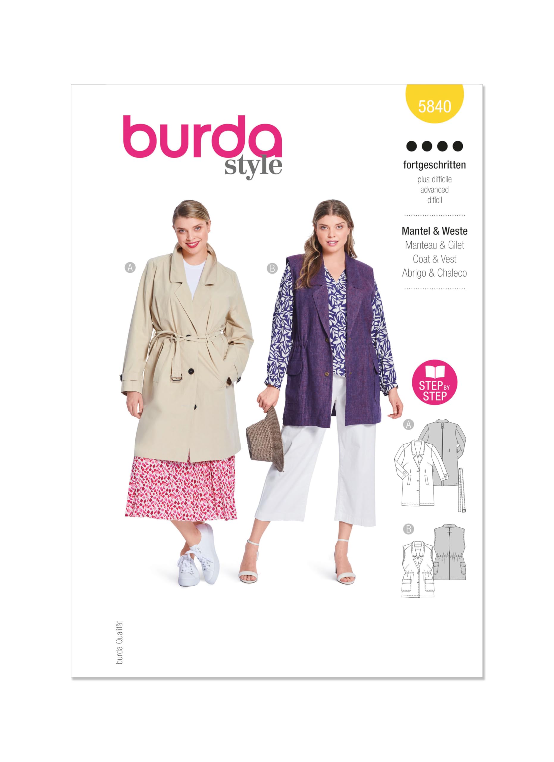 Burda Paper Sewing Pattern 5840 Coats, Waistcoats 20-34 (46-60)