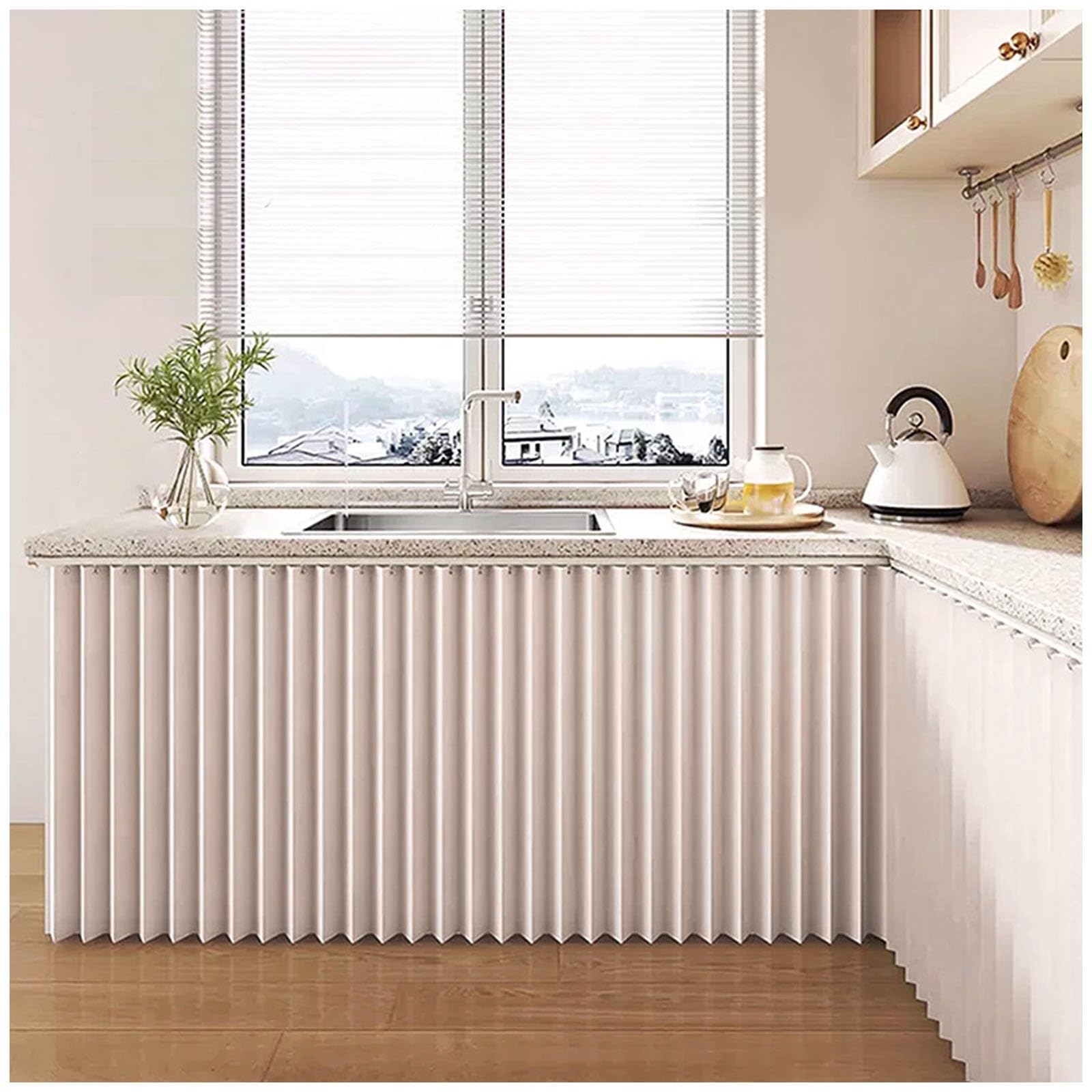 Cupboard Curtain Kitchen - Dustproof Blackout Waterproof Cafe Short Curtains with Self Adhesive Track, Under Sink/Counter Curtain, Kitchen Cabinet/Wardrobe/Washing Machine Curtains(Khaki,100x100cm)