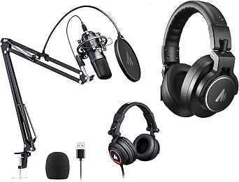 MAONO Microphone with Studio Headphone Set 192kHz/24bit Vocal Condenser Cardioid Podcast Mic Compatible with Mac and Windows, YouTube, Gaming, Live Streaming, Voice-Over