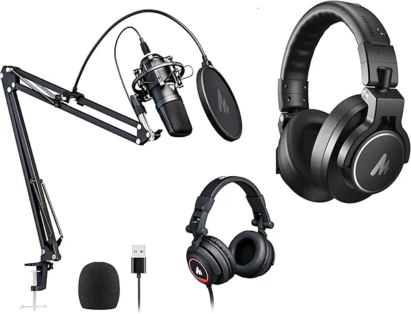 MAONO Microphone with Studio Headphone Set 192kHz/24bit Vocal Condenser Cardioid Podcast Mic Compatible with Mac and Windows, YouTube, Gaming, Live Streaming, Voice-Over
