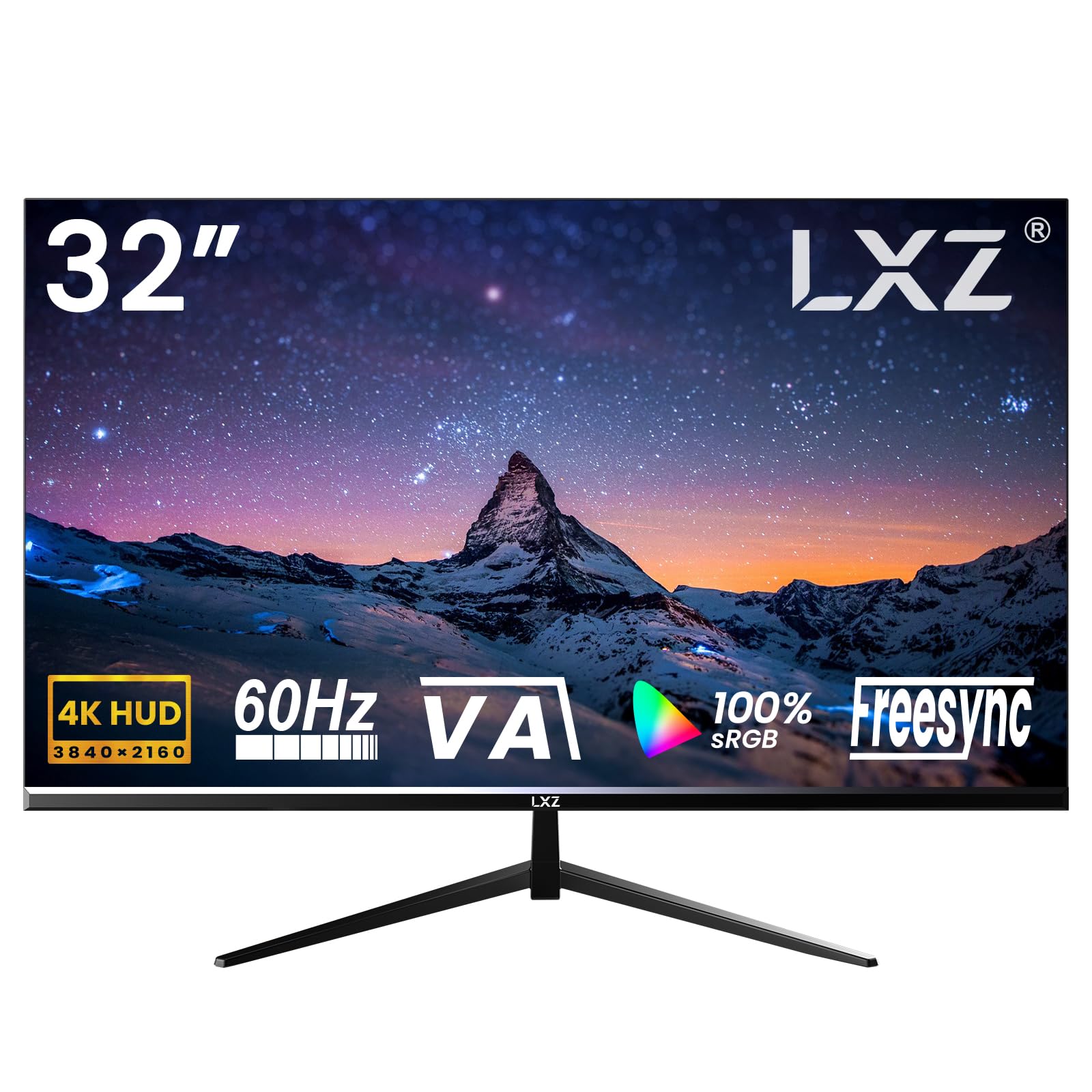 LXZ 32 Zoll 4K UHD Monitor, 100% sRGB HDR10, 3840×2160 60Hz with G-Sync&Freesync, HDMI 2.0 & DP 1.4, VESA Mountable, für Home Office Gaming