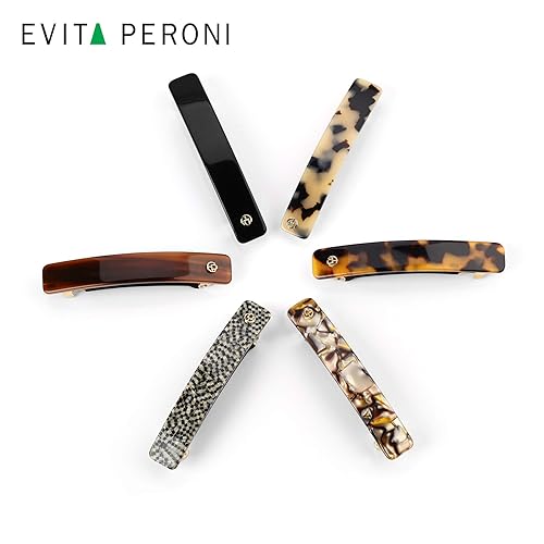 Miniatura 9 de EVITA PERONI Pasadores franceses medianos y clips para cabello grueso de mujer, cierre de metal de acetato, antideslizante