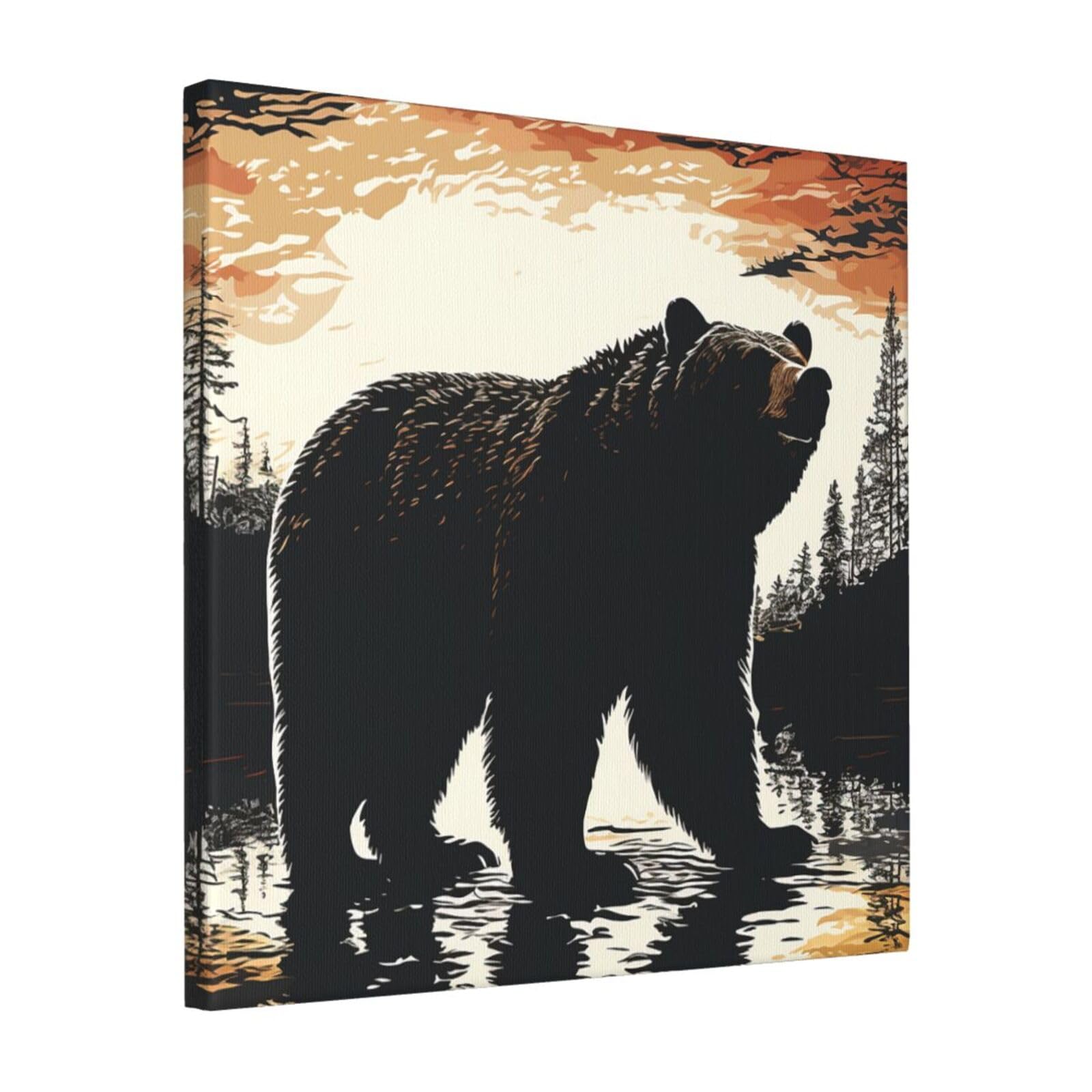 KLOPH Bear silhouette Canvas Wall Art for Living Room 16"x16" Modern Artwork Painting for Bathroom Hanging Canvas Prints Aesthetic Wallart for Bedroom Kitchen Office Wall Decor